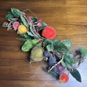 Sugared Fruit 18” Swag Decor with Faux Apples Pears Pomegranates Grapes Leaves